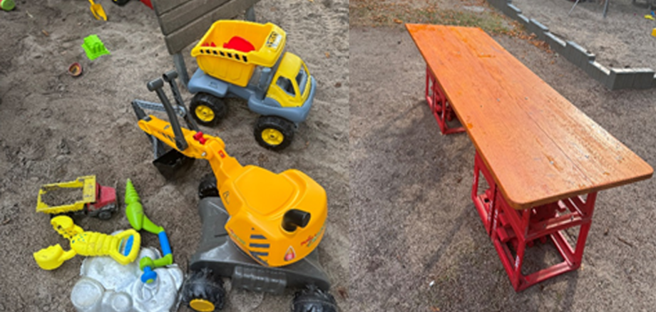 Sandspielsachen und Spieltisch Sandspielsachen und Spieltisch