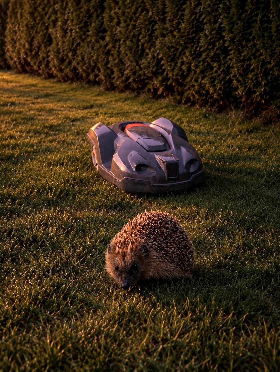 Igel und Mähroboter