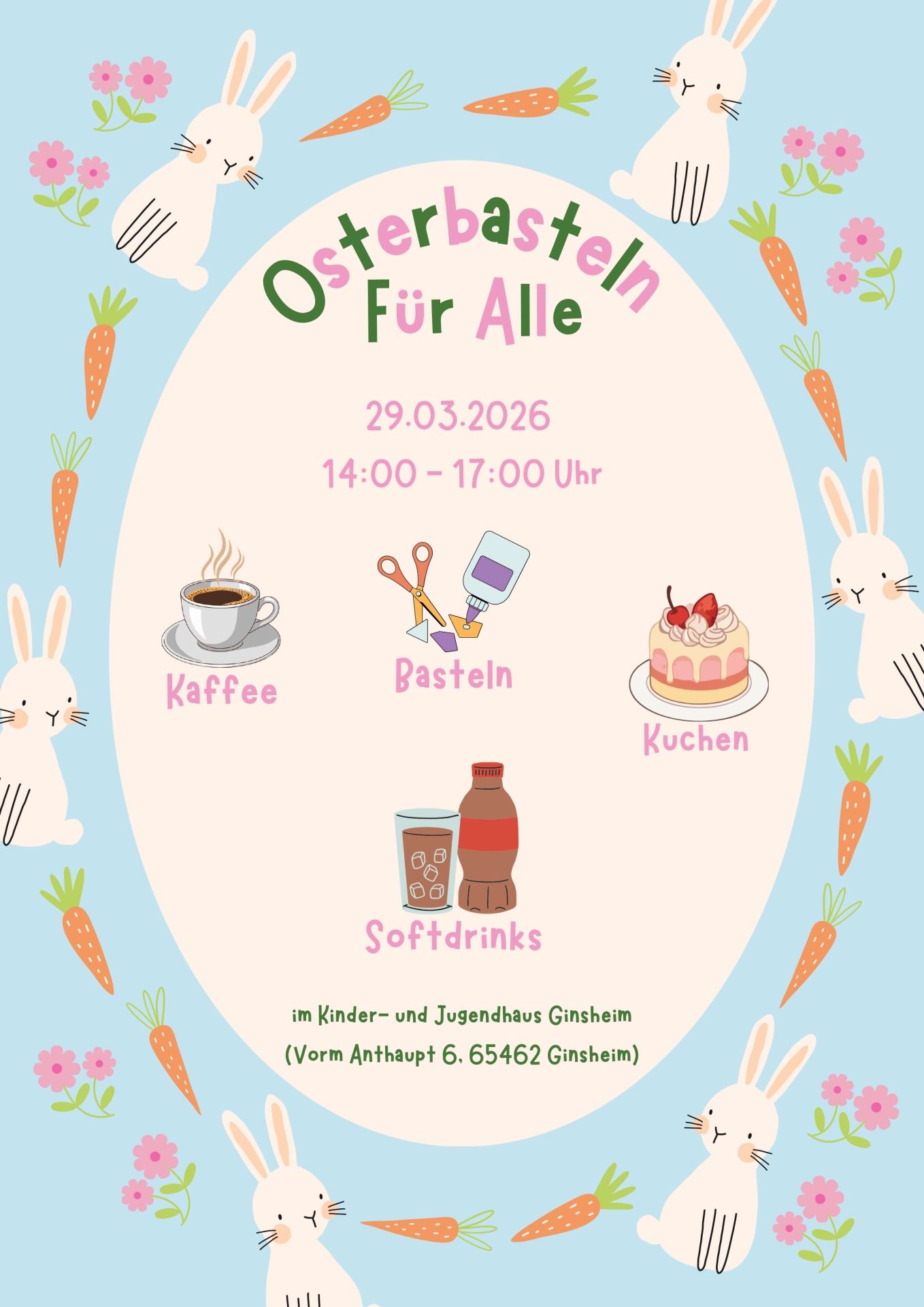 Flyer: Osterbasteln im Kinder- und Jugendhaus Ginsheim