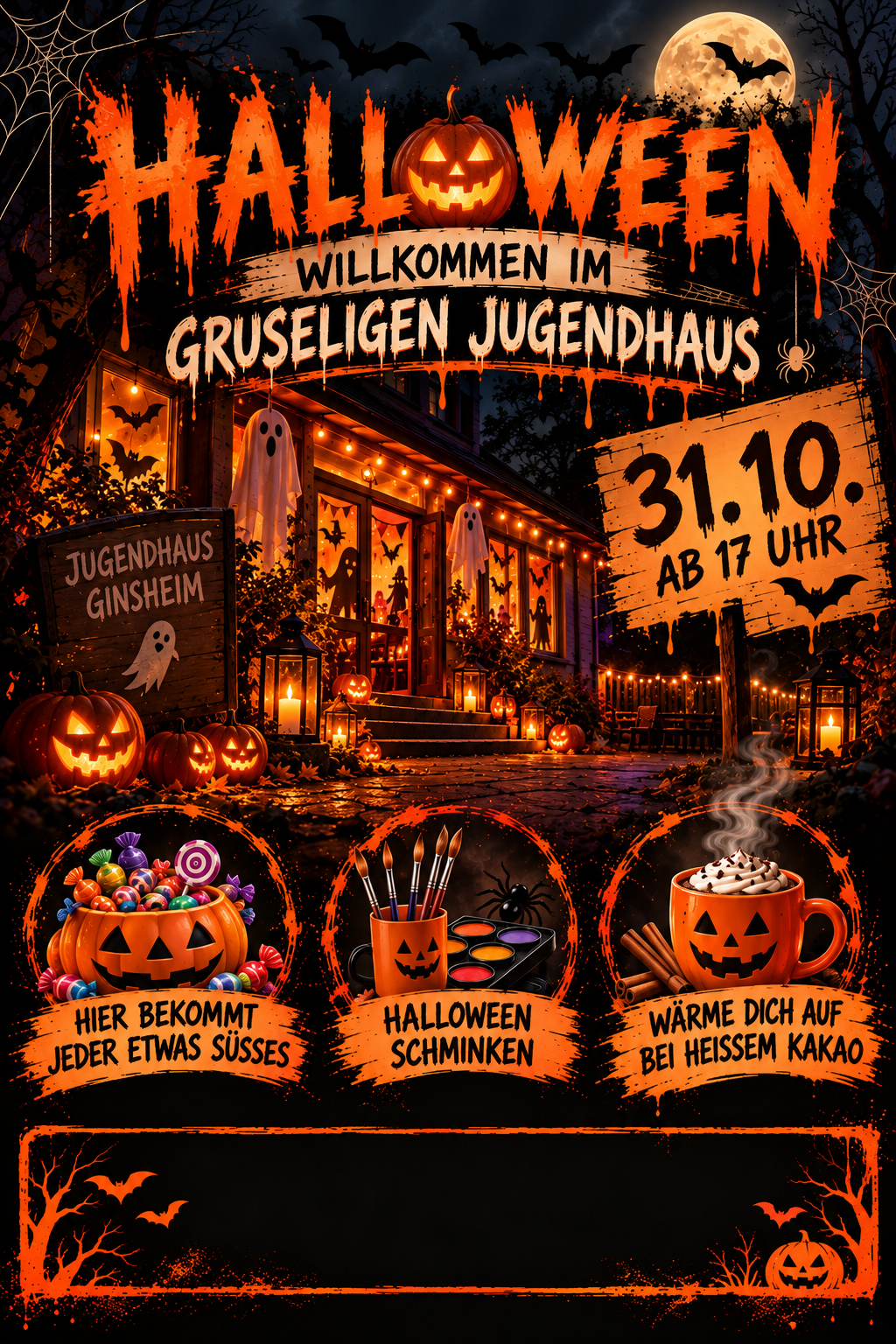 Veranstaltungsplakat "Halloween im Jugendhaus" Veranstaltungsplakat "Halloween im Jugendhaus"