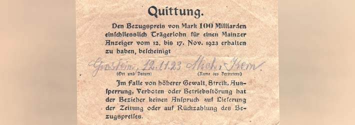 Quittung für den "Mainzer Anzeiger"