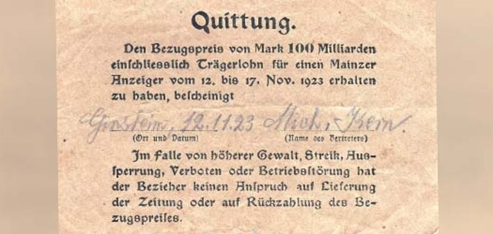 Quittung für den "Mainzer Anzeiger" Quittung für den "Mainzer Anzeiger"
