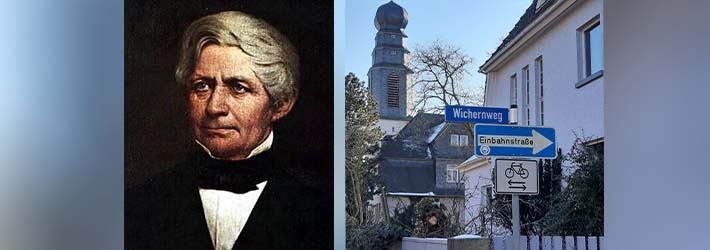 Portrait Johann Hinrich Wichern und Straßenschild Portrait Johann Hinrich Wichern und Straßenschild
