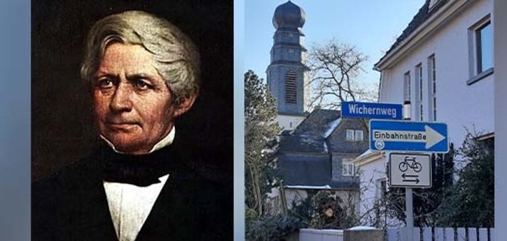 Portrait Johann Hinrich Wichern und Straßenschild Portrait Johann Hinrich Wichern und Straßenschild