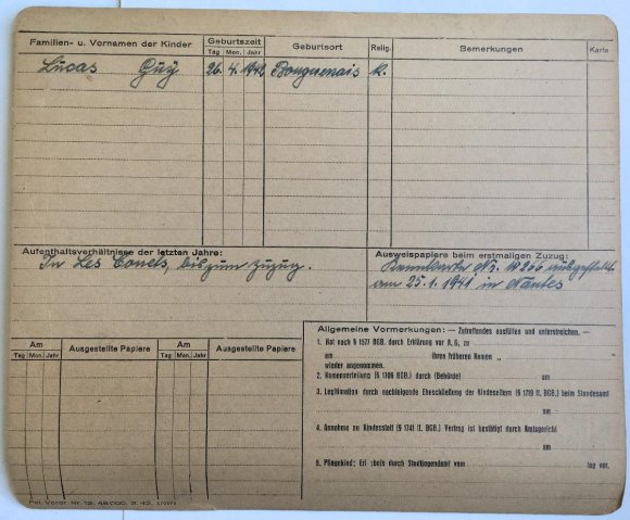 Die Karteikarte von Guy Lucas aus der Gustavsburger Ausländerkartei 1940-1945 (Rückseite)