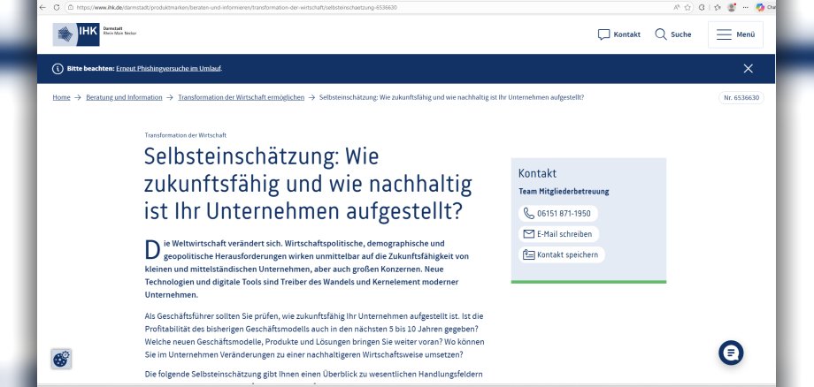 Screenshot der IHK-Website